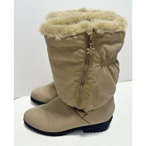 AJ Valenci Icicle Round Toe Mid Calf High Faux Fur Collar Zip Winter Boots Tan 7 - Picture 6 of 16